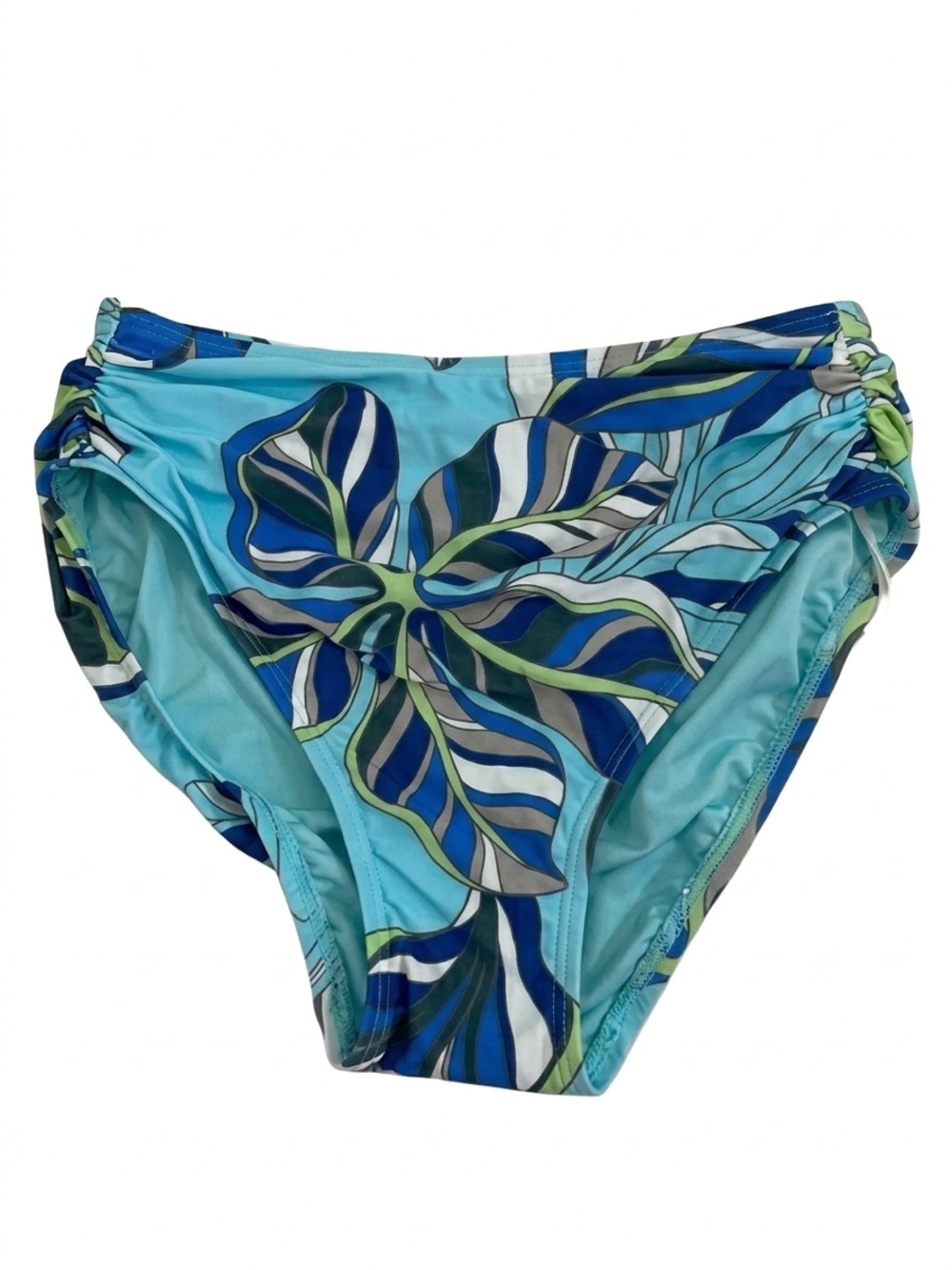 Title: Beach House High Waisted Bikini Bottom Blue Green Leaf Print NWT
